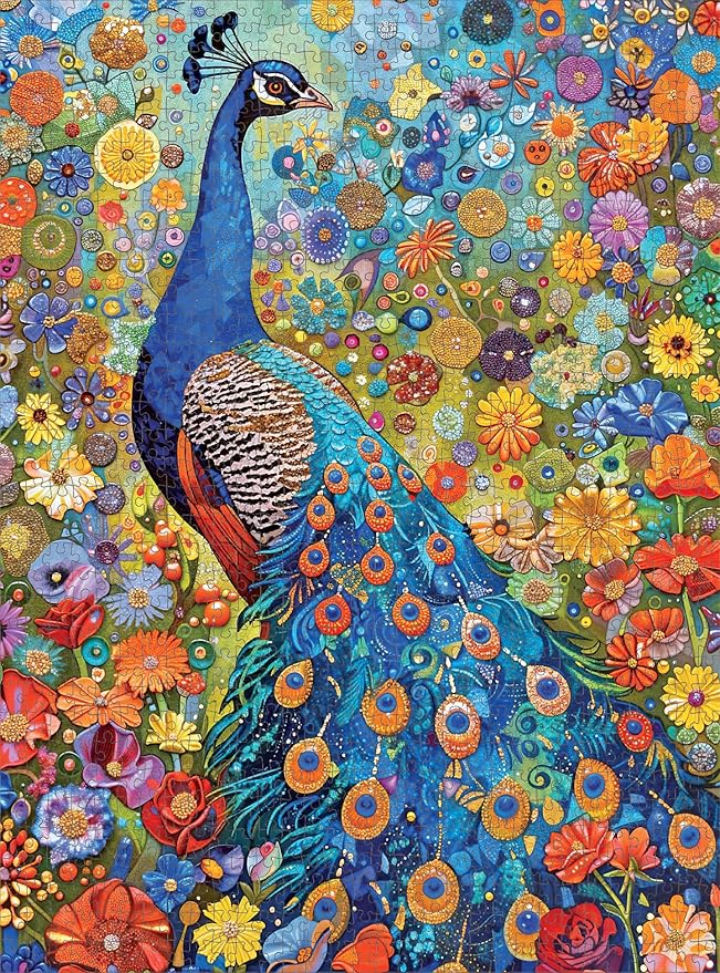 Cross & Glory – 1000 Piece Jigsaw Puzzle for Adults |Peacock Noir| Gilded Peacock Garden Puzzle | Vibrant Gustav Klimt Inspired Artwork | 20x27 Inches | Flower Puzzle