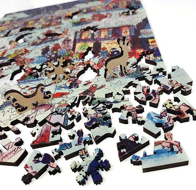 Wooden Jigsаw Puzzle for Adults - Uniquely Shaped Pieces - Made in The USA by FoxSmartBox - 263 Pieces - Christmas eve at Yapp's Crossing