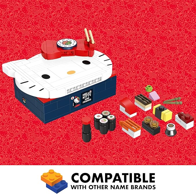 Brickcraft Officially Licensed Sanrio Hello Kitty Bento Box Building Set, 191-Piece Multicolored Brick Kit with Detailed Character Face and Mini Sushi Builds, Adorable for Fans Seasonal