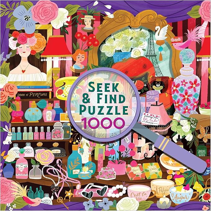 RoseArt - Seek & Find - Paris Perfume Shop - 1000 Piece Jigsaw Puzzle for Adults, Hidden Object Puzzle, Elegant Boutique Scene, Premium Puzzle with Bonus Poster