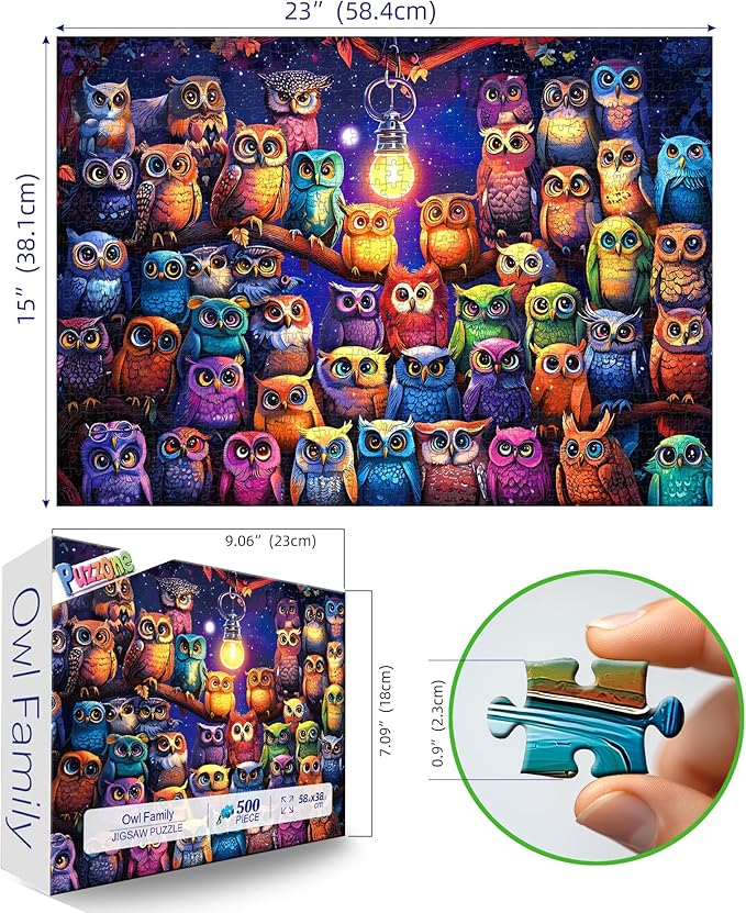 Owl Family 500 Piece Puzzles for Adults, Challenging Colorful Owl Jigsaw Puzzles with Letter for Family Game Night Decoration Gift (23"x15")
