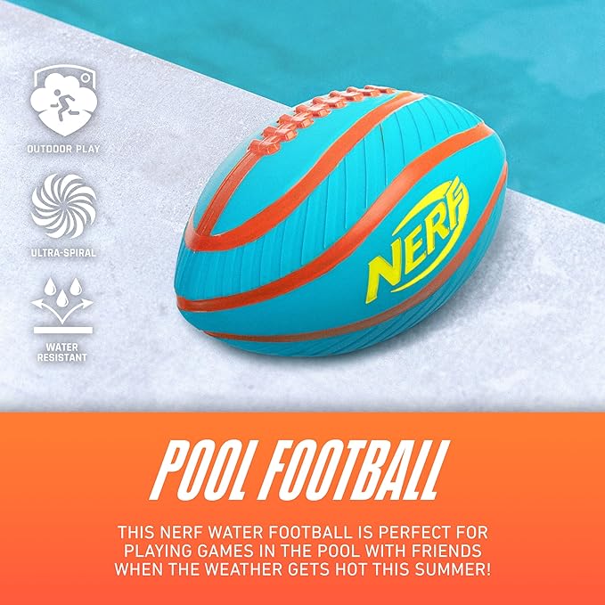 Nerf Pool + Beach Water Football - Tidal Toss Pool Football for Water Games - Perfect Toy for Kids - Extra Grip Aqua Ball