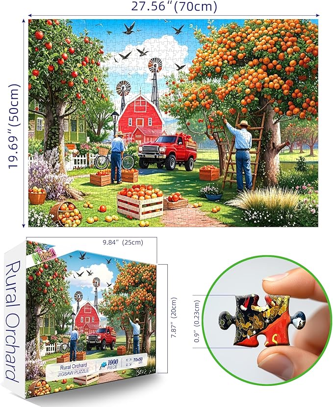 Harvest Season Farm 1000 Piece Puzzle for Adults, Fun Puzzles for Adults 1000 Pieces with HD Print & Poster, 27.5 * 19.7 in Dust Free, for Gifts Halloween Christmas Family Games Lovers