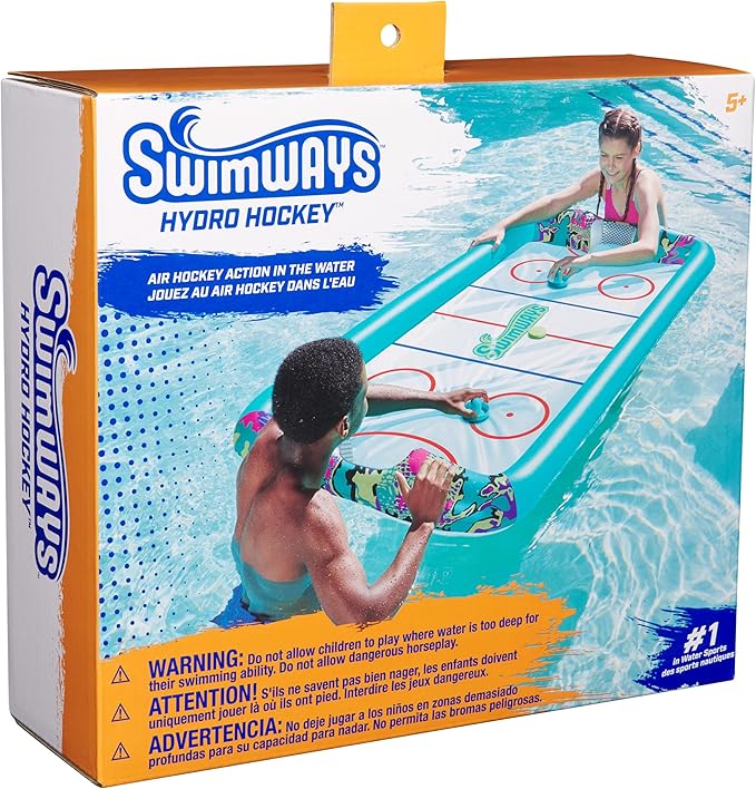SwimWays Hydro Hockey Inflatable Water Floating Table Hockey Set, Pool Toy for Kids Ages 5+