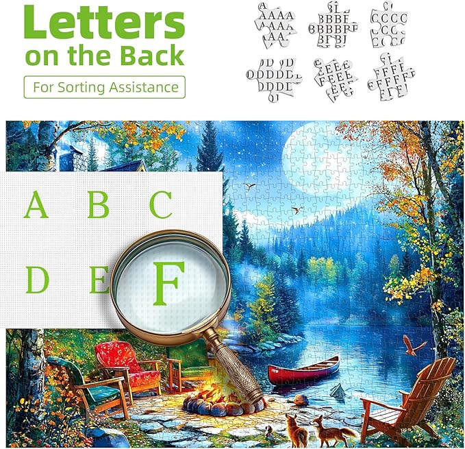 1000 Piece Jigsaw Puzzles for Adults, Moonlit Lakeside Cabin with Bonfire Puzzles for Adults, Impossible Challenging Difficult Puzzle Gift for Adult Jigsaw Puzzle Lovers (27.5"x19.7")