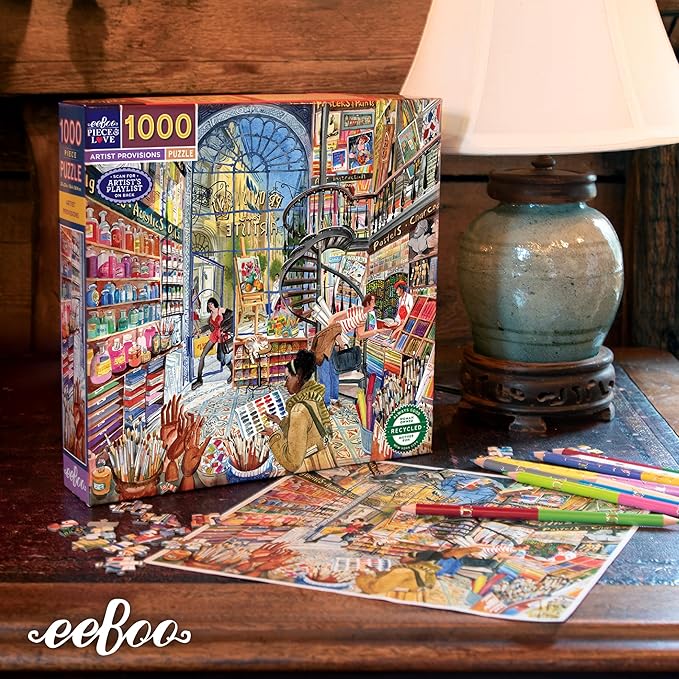 eeBoo 1000 Piece Puzzle - Artist Provisions Jigsaw Puzzle for Adults, Square 23" x 23" Made with Recycled Board & Vegetable-Based Ink