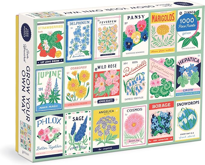 Galison Ever Upward – 1000 Piece Puzzle Fun and Challenging Activity with Bright and Bold Artwork of Vintage Style Flower Seed Packets for Adults and Families