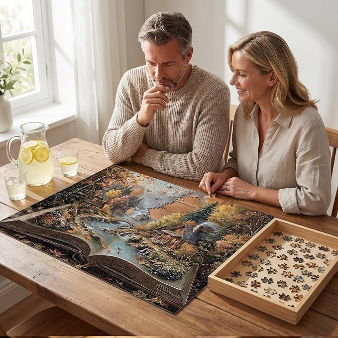 Puzzles for Adults 1000 Pieces, Magic Book Fantasy Autumn Forest Nature Landscape, 1000 Piece Puzzle for Adults Seniors, Hard Jigsaw Puzzles with Letters on Back, 1:1 Poster