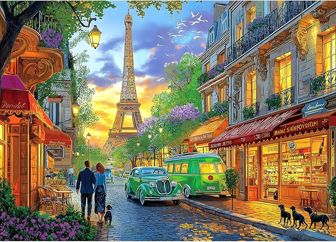 Blueforest 1000 Piece Puzzle for Adults - Charming Paris Street Eiffel Tower Landscape, 27.5x19.7 Inches Premium Jigsaw Puzzle for Game Nights Relaxation & Home Decor