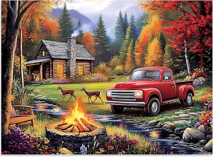 500 Pieces Puzzle for Adults,Car Deer Forest Fall Puzzle,Recycled Cardboard Jigsaw Puzzles 500 Pieces,Challenging Puzzles Game Home Decor Birthday Party Gift Toy for Adults Seniors 20.5 * 15 in