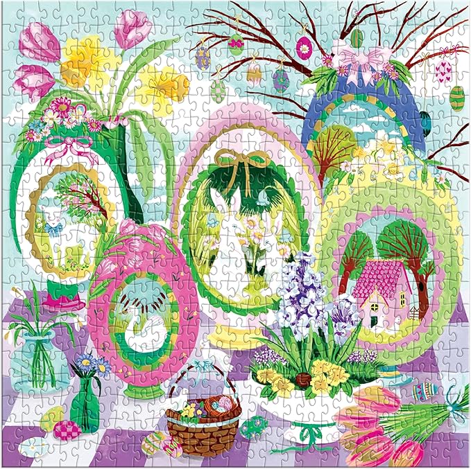 Galison Windows to Spring – 500 Piece Jigsaw Puzzle Featuring Beautiful Artwork of Sugar Egg Illustration for Easter