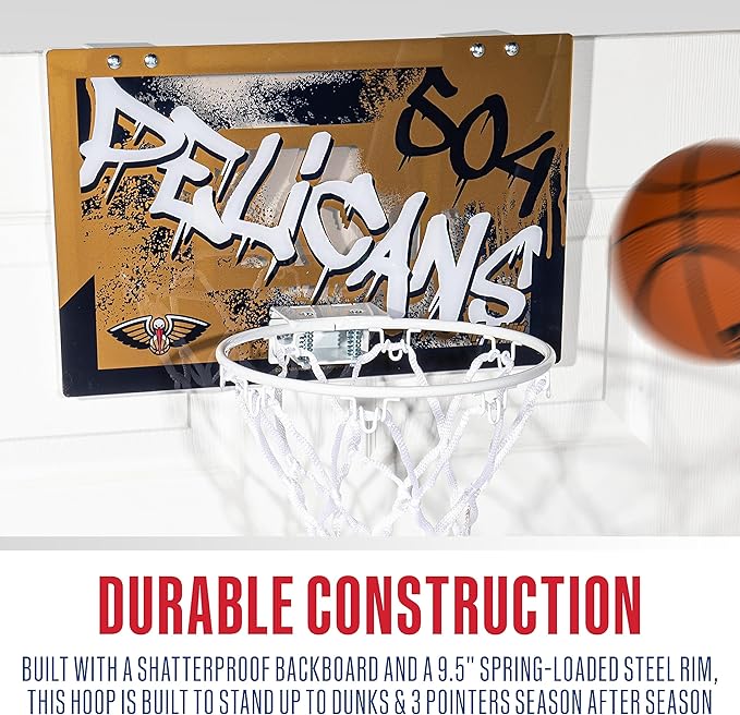 Franklin Sports NBA Team Over the Door Basketball Hoops - Kids Indoor Mini Basketball Hoop + Ball Set - NBA Fan Mini Hoops