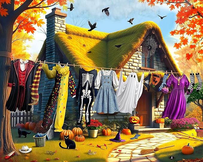 Springbok Halloween Laundry 500 Piece Jigsaw Puzzle for Adults and Family - Classic Halloween Costumes - Unique Cut Pieces - Made in USA