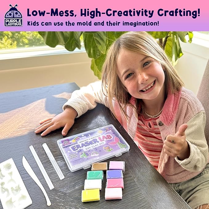 Eraser Lab DIY Clay Cute Eraser Kit for Girls - Unicorn & Mermaid Theme - Fun Craft Activity for Girls Aged 4 5 6 7 8 9 10, Back to School Supply, Birthday Gift Idea