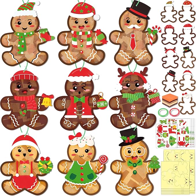 Renbuzhu 39PCS Christmas Crafts Bulk: Gingerbread Men Paper Suncatchers DIY Kit for Winter Xmas Holiday Activities Decorations, Window Stained Glass Effect Art Ornaments