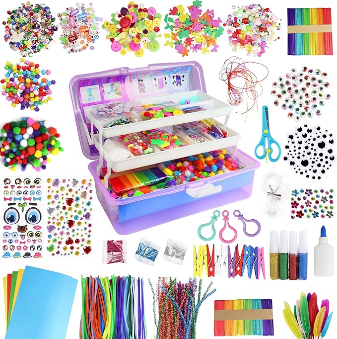 ANTDECOUS Arts and Crafts Supplies Kit for Kids - 1200+PCS Craft Supplies & Materials for Kids Creative Art Birthday Holiday Craft Kits with Box for Girls Boys 4+ 5 6 7 8 9 Year Old