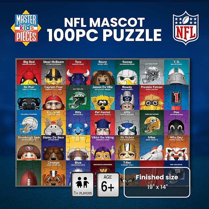 NFL Mascots 100-Piece Puzzle for Kids - Officially Licensed NFL Product - 14"x19"