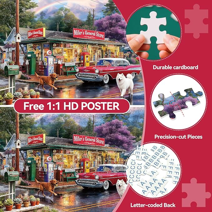 500 Pieces Puzzle for Adults, Puzzles for Adults 500 Pieces, Vintage Gas Station Car Dog Jigsaw Puzzle, Challenging Perfect for Game Nights, 20.5 X 15 in