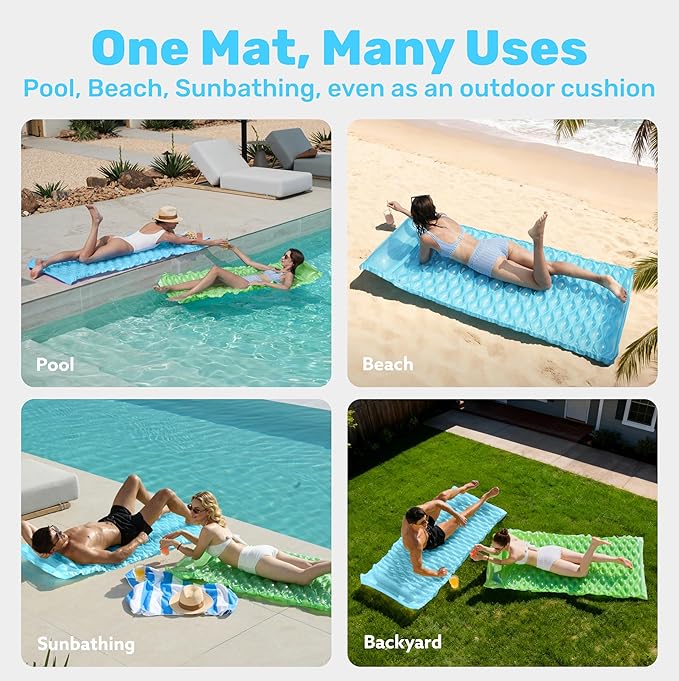 SLOOSH Inflatable Pool Floats Raft,Floating Lounge for Adults,64x32 inch Swimming Mat Pool Mattress with Headrest,2 Pieces Float Air Mat for Summer Water Beach Fun
