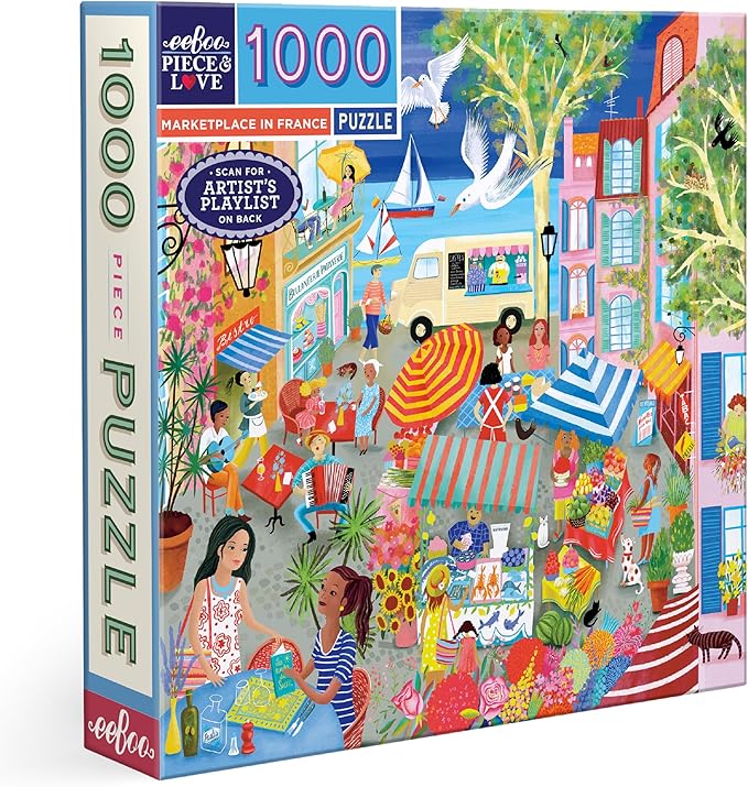 eeBoo 1000 Piece Puzzle - Marketplace in France Jigsaw Puzzle for Adults, Square 23" x 23" Made with Recycled Board & Vegetable-Based Ink