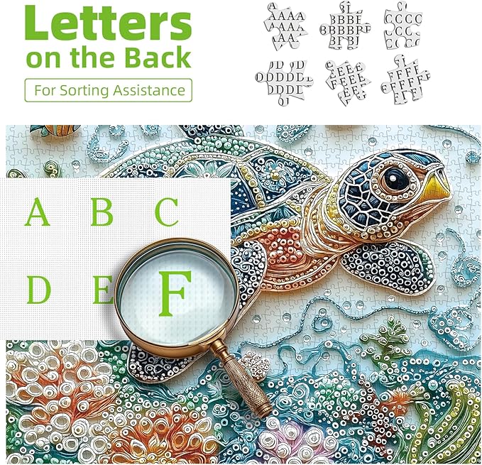 Embroidery Sea Turtle 500 Piece Puzzles for Adults, Easy Large Piece Puzzle for Seniors, Challenge Art Jigsaw Puzzles, for Gifts Birthday Party Games Family, 20X20 inch Dust Free Puzzle