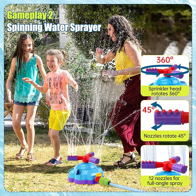 4-in-1 Water Sprinkler Baseball Toy, Water-Spraying Rocket, Water Baseball, Rocket Launch Game, Spinning Water Sprayer Outdoor Summer Toys for Boys Girls Outside Water Game Toys for Kids 3-12