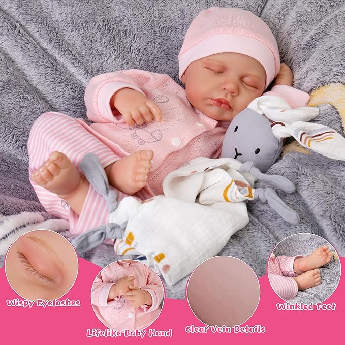Milidool Lifelike Reborn Baby Dolls Girl-20-Inch Soft Body Realistic Silicone Baby Doll Newborn Baby Dolls American Sleeping Girl Real Life Dolls with Clothes and Toy Accessories Gift for Kids Age 3+
