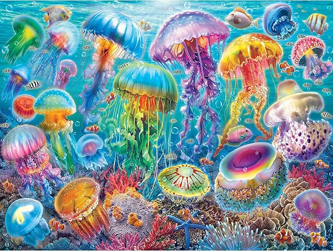 White Mountain 500 Piece Jigsaw Puzzle Beautiful Ocean Animal Puzzles with Large Pieces Gift for Adults 18"x24" - Jellyfish