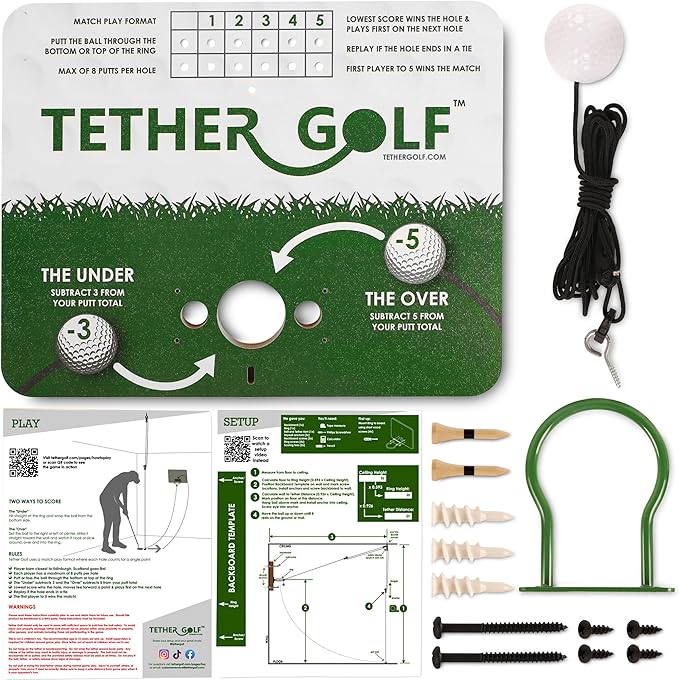 Tether Golf Indoor & Outdoor Golf Game - Unique Golf Game for the Family to Enjoy - Use Your Favorite Putter or Toss by Hand to Score and Have Fun - Great Golf Gift for Dad!