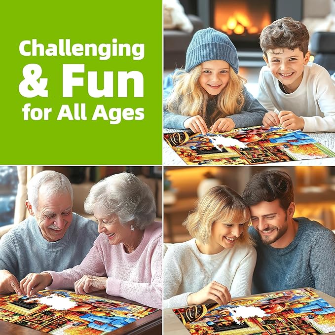 500 Pieces Thanksgiving Dinner Puzzle for Adults Autumn Living Room Scene with Roast Turkey & Fall Thanksgiving Table Decorations Cozy Holiday Family Game Gift - 23x15 Inch