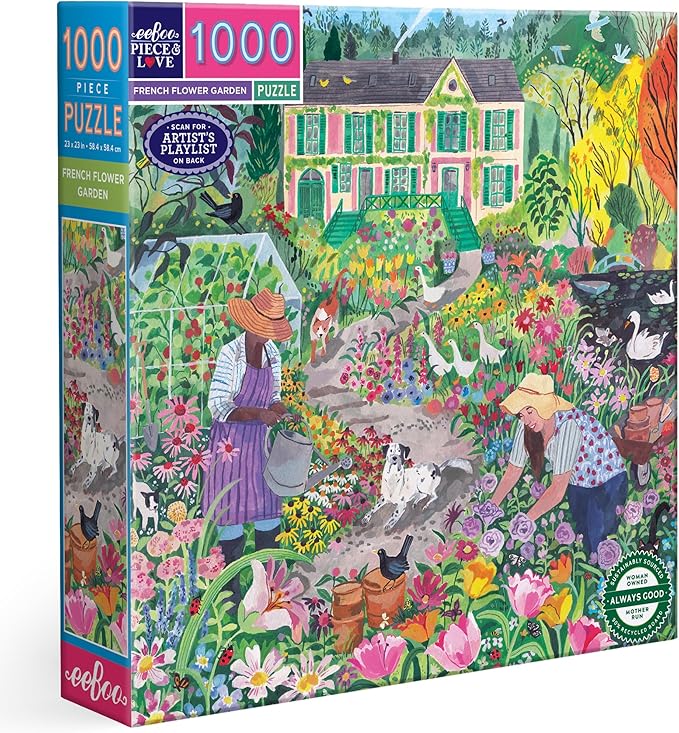eeBoo 1000 Piece Puzzle - French Flower Jigsaw Puzzle for Adults, Square 23" x 23" Made with Recycled Board & Vegetable-Based Ink