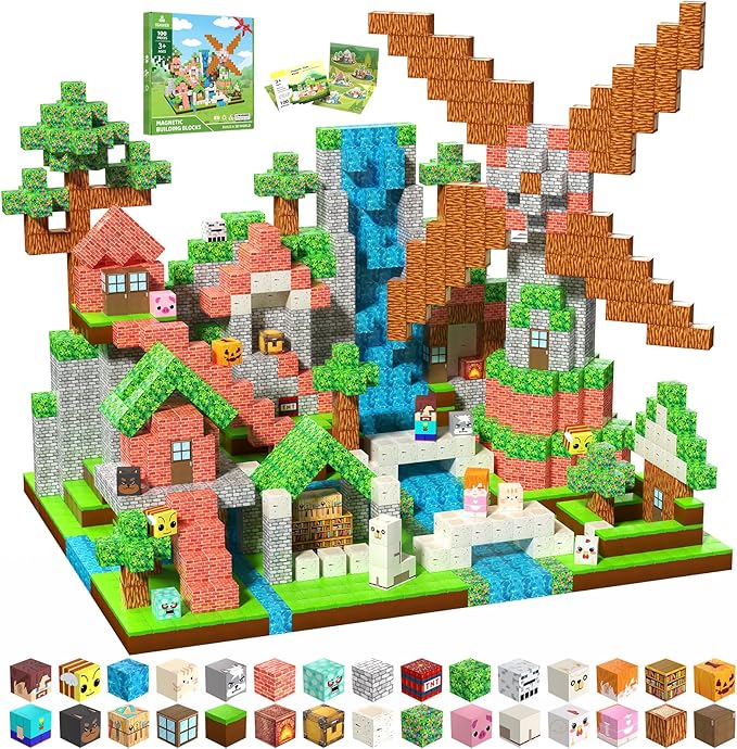 Magnetic Blocks, Magnetic Tiles Building Blocks, Magnet Cubes STEM Sensory Game Toys Christmas Birthday Gifts for Kids Boys Girls Age 3+ (Forest House)