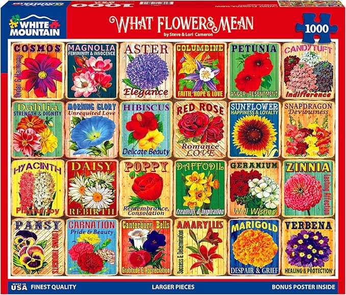 White Mountain 1000 Piece Jigsaw Puzzle Colorful Flower Collage Puzzles with Large Pieces Gift for Adults and Family 24"x30" - What Flowers Mean