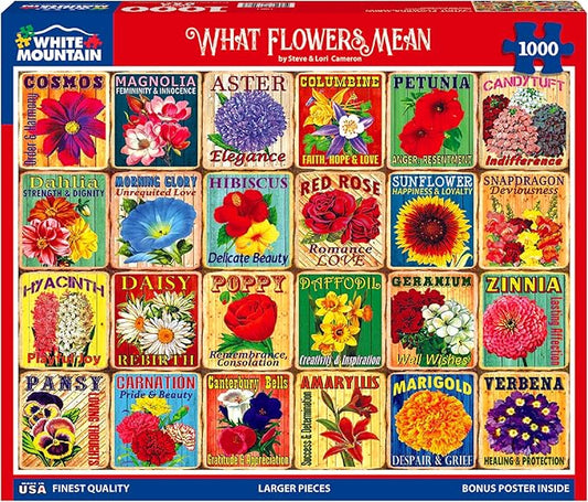 White Mountain 1000 Piece Jigsaw Puzzle Colorful Flower Collage Puzzles with Large Pieces Gift for Adults and Family 24"x30" - What Flowers Mean