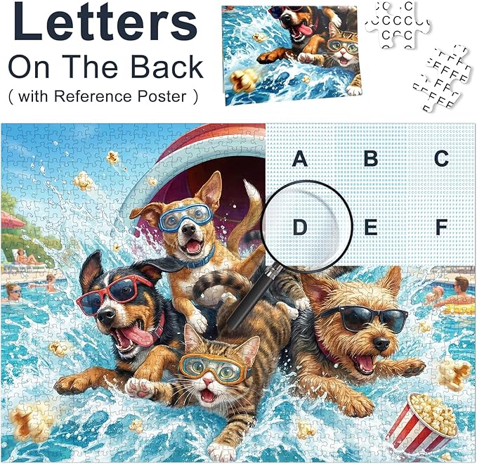 Puzzles for Adults 1000 Pieces, Funny Dog Cat Jigsaw Puzzles for Adults, Water Park Cool Fun Hard Difficult Challenging Jigsaw Puzzles 1000 Pieces Family Activity Game Nights Gifts