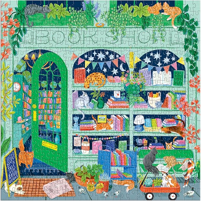 Good Puzzle Co Bookshop Cats – 500 Piece Jigsaw Puzzle Featuring Beautiful Artwork of A Cozy Bookshop Storefront with Cats