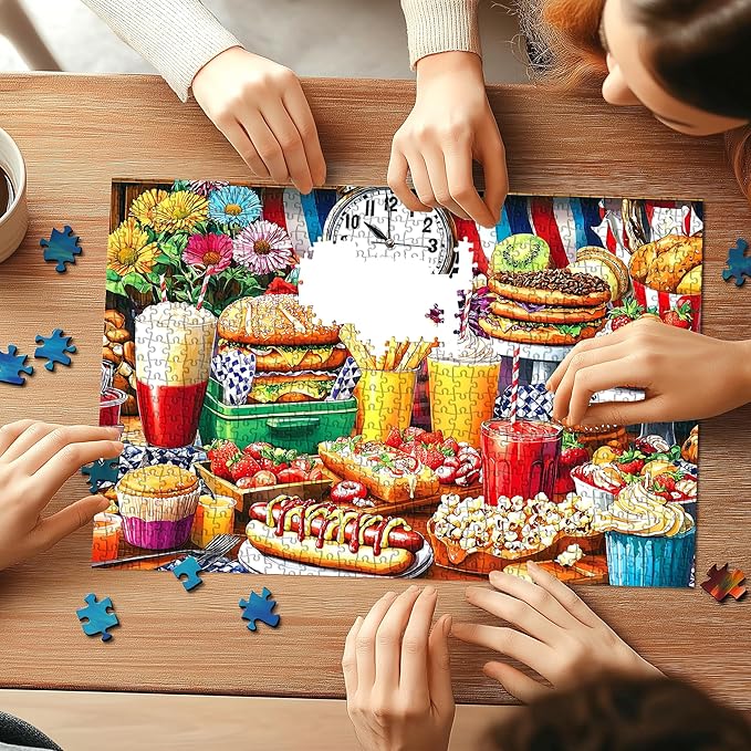 500 Piece Puzzle for Adults, Hamburger Delicious Food Feast Jigsaw Puzzles with Popcorn for Youths Family and Adults Fun Party Food Home Decoration (23 x 15 Inch)