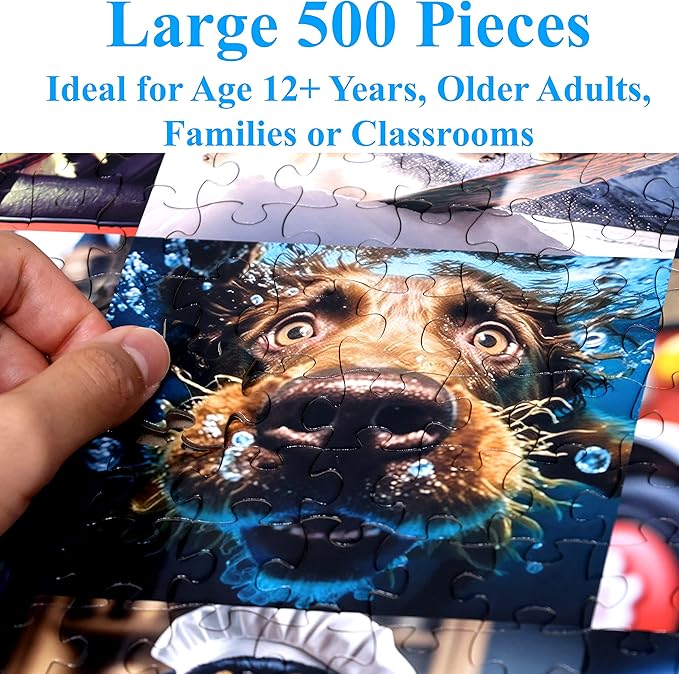 Think2Master Cute Dogs 500 Pieces Jigsaw Puzzle Featuring Very Large Pieces and Cute Puppies. for Adults, Seniors 13+ Size: 26.8” x 18.9”