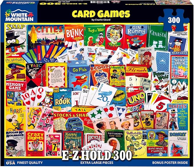 White Mountain 300 Piece Jigsaw Puzzle Retro Collage Puzzles with Large Pieces Gift for Teens and Seniors 18"x24" - Card Games
