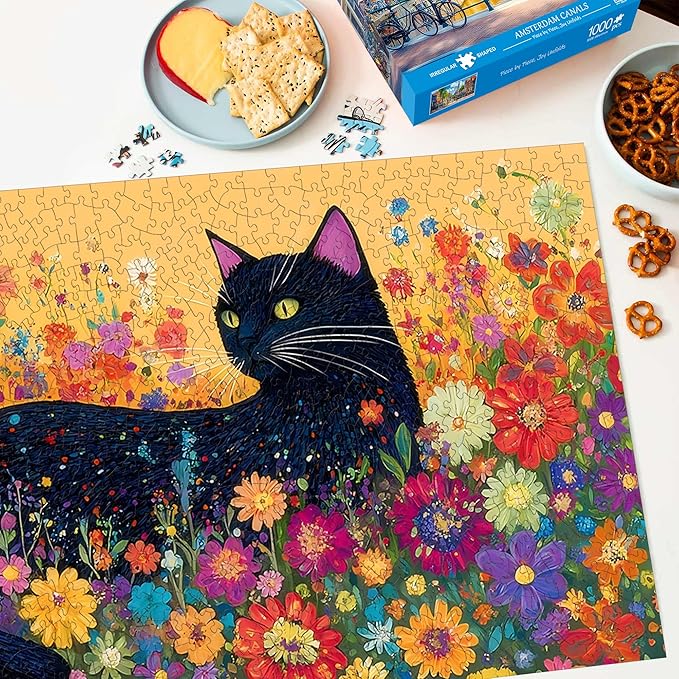 Bimkole Blooming Cat Puzzles for Adults 1000 Pieces, Flower Paper Jigsaw Puzzle 1000 Pieces - Fun and Challenging Family Decoration Puzzle Great Gift Idea, Finished Size is 31.5 x 16.14 in