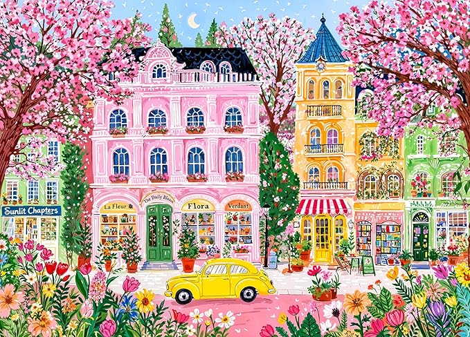 Spring City Jigsaw Puzzles 1000 Pieces for Adults Floral Shop Bookstore Car 1000 Piece Jigsaw Puzzles for Adults