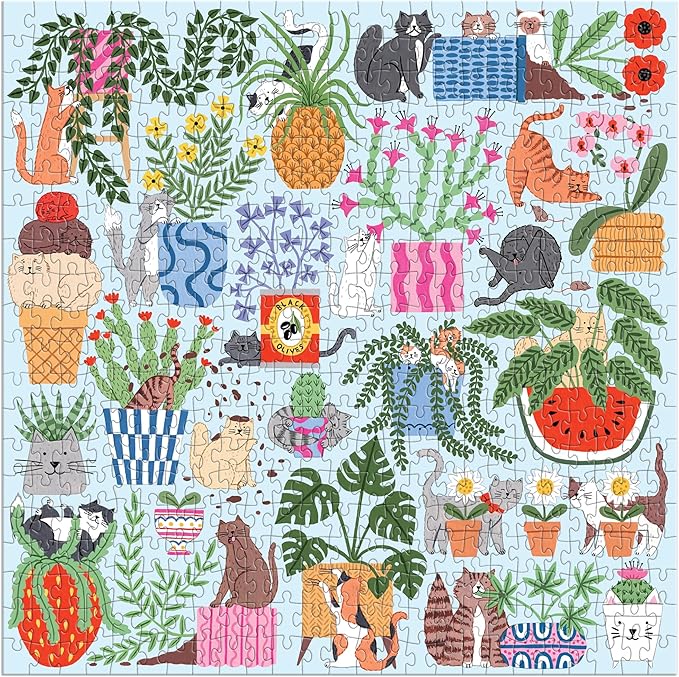 Galison Cats in The Houseplants – 500 Piece Jigsaw Puzzle Featuring Beautiful Artwork of Cats Nestled Amongst Houseplants
