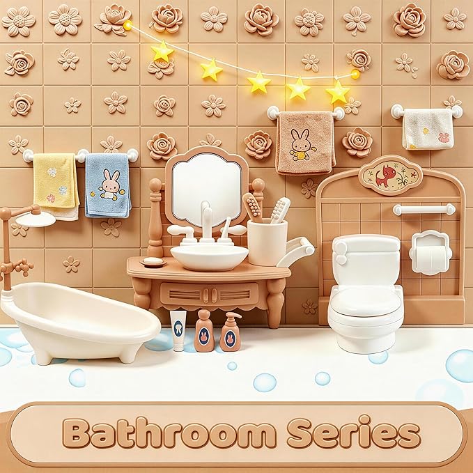 Doll House Furniture Accessories Four Major Series: Living Room, Bedroom, Bathroom, Kitchen Miniature Dollhouse Furniture Birthday (Style-C)