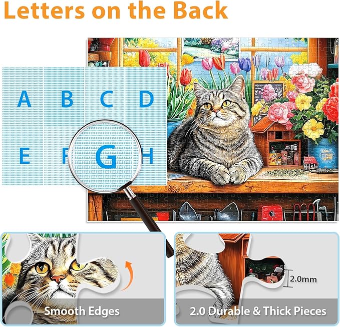 Puzzles for Adults 500 Pieces,Cute Cats Puzzle for Adults,Flower & Kittens Jigsaw Puzzles,Recyclable Cardboard Puzzles for Seniors Teen,Puzzle for Family Game Nights, 20.5x15 in