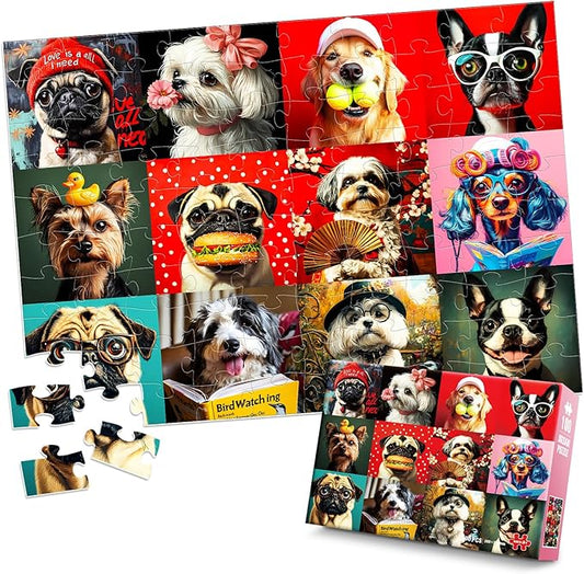 100 Piece Puzzles Multicolor Fun Dogs, Large Piece Jigsaw Puzzle for Kids Ages 4-6 6-8 8-10, Puppy Theme Puzzles for Teens Seniors Adults, Collection Gift Home Art Decor Toys Gifts for Girls Boys