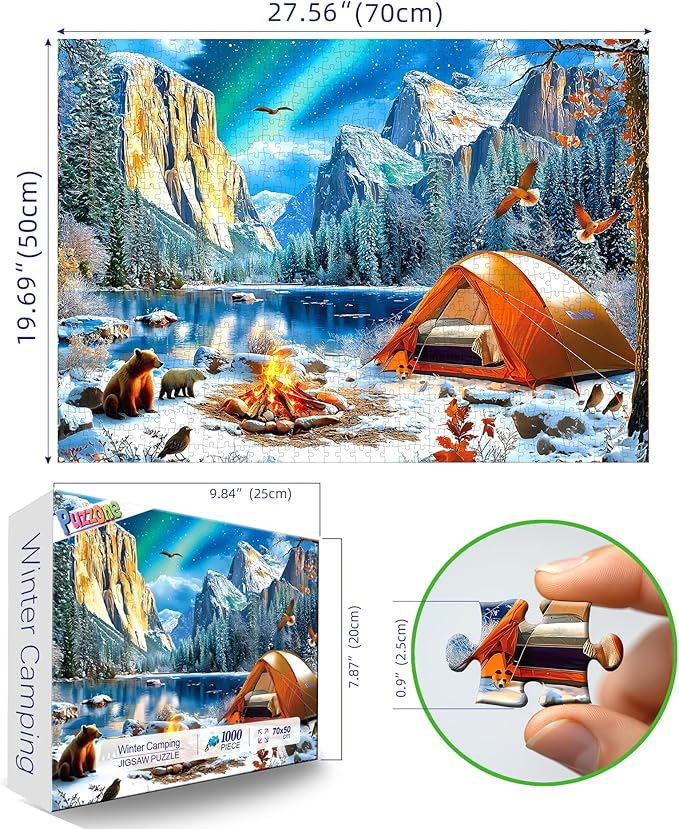 Puzzles for Adults 1000 Pieces, Northern Lights Winter Camping & Bonfire, AImpossible Hard Difficult Challenging Puzzles for Adults, Gift for Adult Jigsaw Puzzles Lovers, 27.5 x 19.7 inch