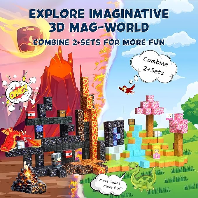 Magnetic Blocks 150PCS Magnetic Cubes Magnet Blocks Stacking Building Cubes Magic Portal Adventure Set STEM Learning Toy for Kids Montessori Sensory Play Educational Birthday Gift Boys & Girls Ages 3+