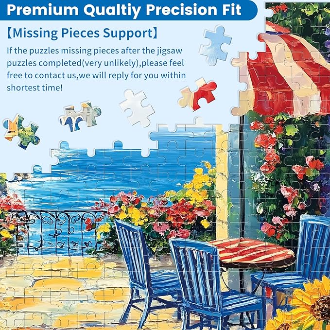 300 Pieces Jigsaw Puzzles for Adults, Seaside Flowers Puzzle for Adults Children Seniors, Oil Painting Style Puzzle 300 Pieces, Gift for Birthday, Home Decor, Fun for Family Entertainment(20.5*15 In)