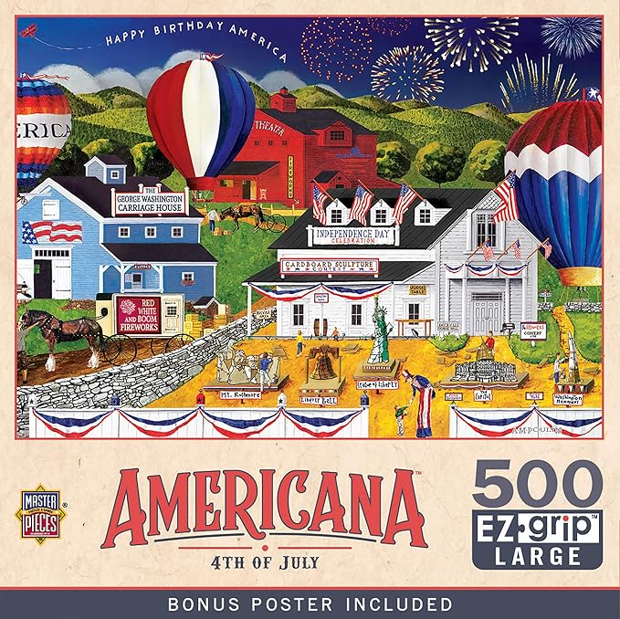 MasterPieces - 500 Piece Jigsaw Puzzle, Large EZ Grip Shapes, 4th of July, Fun for Adults, Seniors, Family, Kids, 19.25" x 26.75"