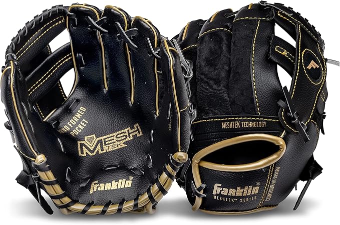 Franklin Sports Kids Baseball Glove + Foam Ball Sets - Meshtek Youth Teeball Gloves for Kids + Toddlers - Left + Right Hand Throw - 9.5" Inch
